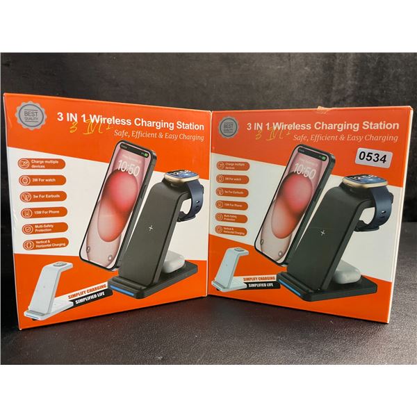 Lot of 2 3-in-1 Wireless Charging Stations - Brand New