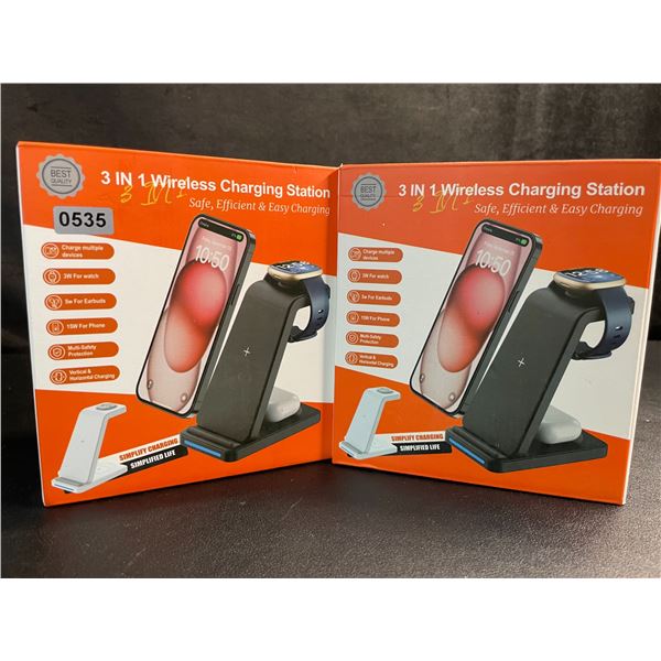 Lot of 2 3-in-1 Wireless Charging Stations - Brand New