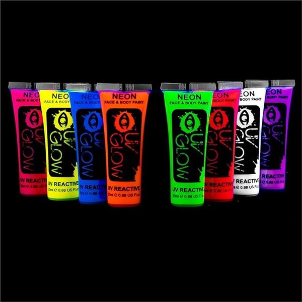8-Pack of Blacklight Face & Body Paints (0.68oz) Neon Fluorescent Body Paints - New