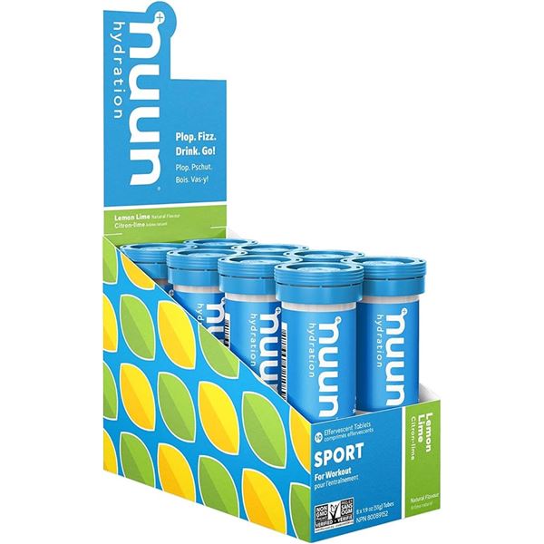 Box of 8 Tubes Nuun Sport Hydration Electrolyte-Rich Sports Drink Tablets - Lemon Lime - New