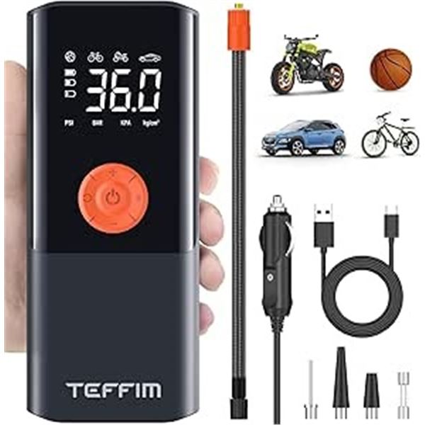 1 Portable Tire Inflator/Cordless Car Air Pump with Digital Pressure Gauge & LED Light - NEW