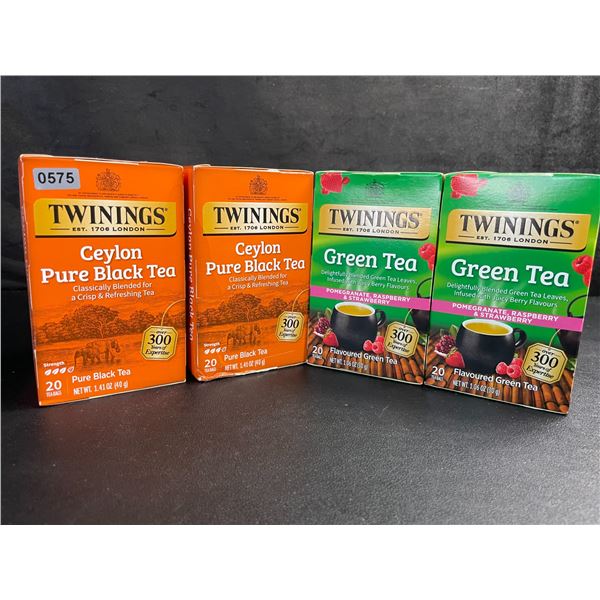 4 Boxes of Twinnings Tea Bags - 2x Black Tea & 2x Green Tea (20 Tea Bags Each) - New