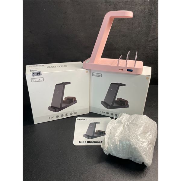 Lot of 2 - 5-in-1 Charging Stations for Electronics - Pink - Brand New