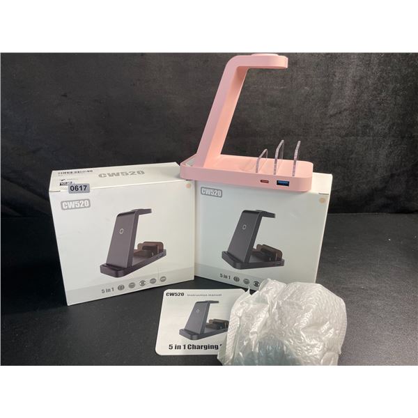 Lot of 2 - 5-in-1 Charging Stations for Electronics - Pink - Brand New