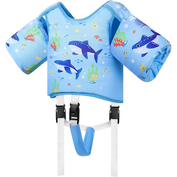Moko Toddler Swim Vest Jacket with Arm Floaties & Crotch Strap (For Kids Weighing 22-66lbs) - New