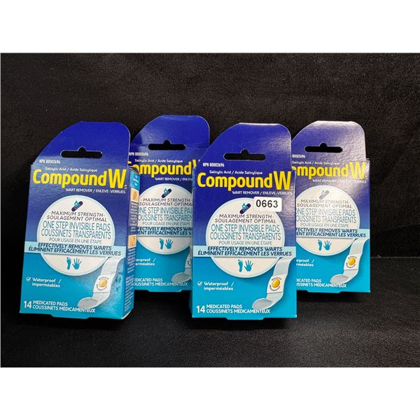 4 Boxes of CompoundW Maximum Strength Wart Remover (14 Medicated Pads Per Box) - New