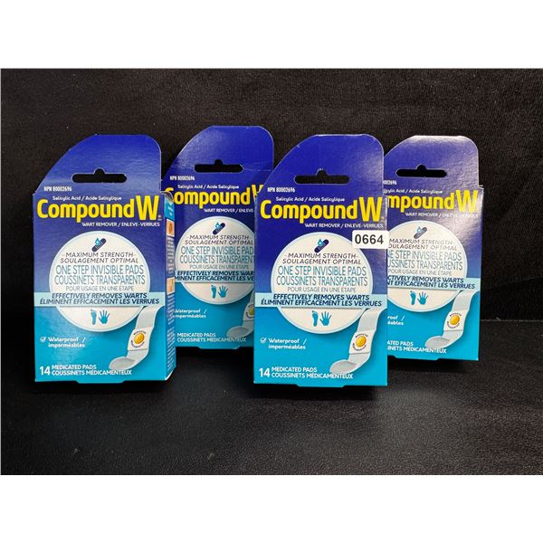 4 Boxes of CompoundW Maximum Strength Wart Remover (14 Medicated Pads Per Box) - New
