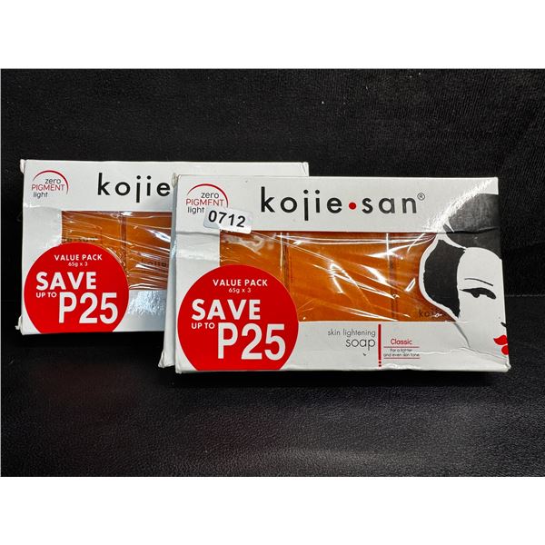 2 Packs of Kojie San Skin Brightening Soap (3 x 65g Bars Each) - New