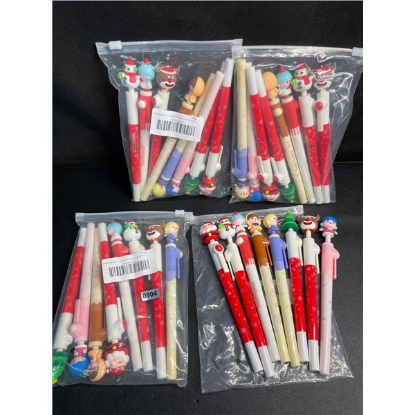 4 Packs of Cute Kawaii Christmas Pens (8 Pens Per Pack) Assorted Xmas Designs - New