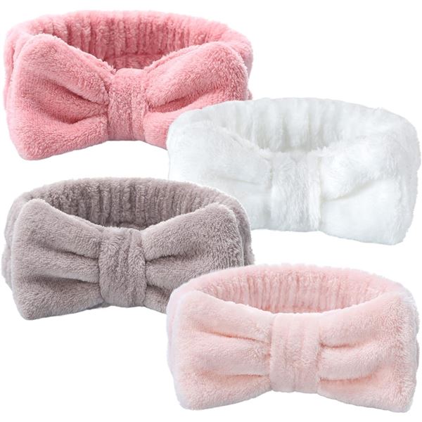 3 Packs of Bow Spa Headbands/Makeup Headbands (4 Per Pack/12 Total) - New Sealed