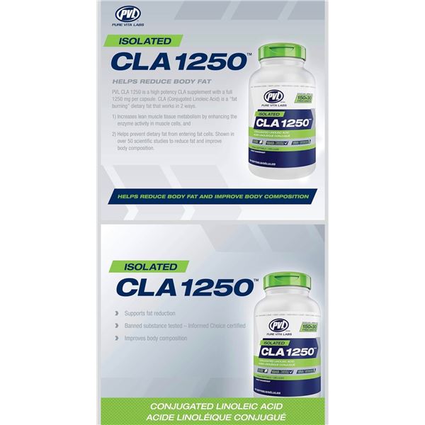 PVL Isolated CLA1250 Weight Loss Supplement Metabolism Booster (180 Soft Gels) - New