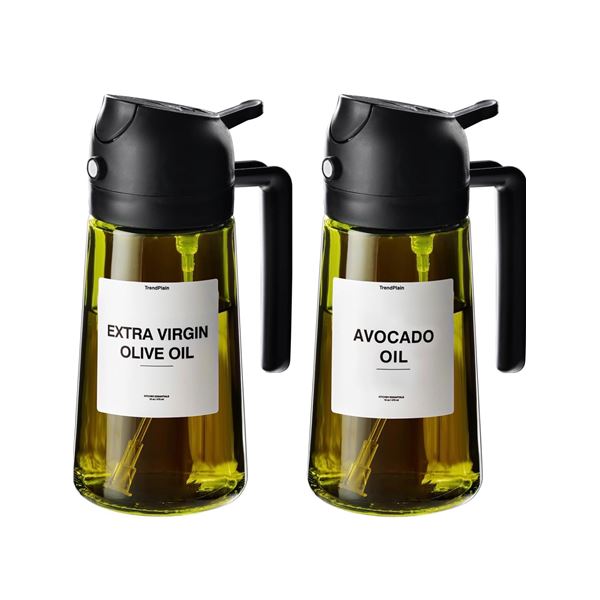 Set of 2 Multifunction Glass Cooking Oil Spray Bottles - Black - New