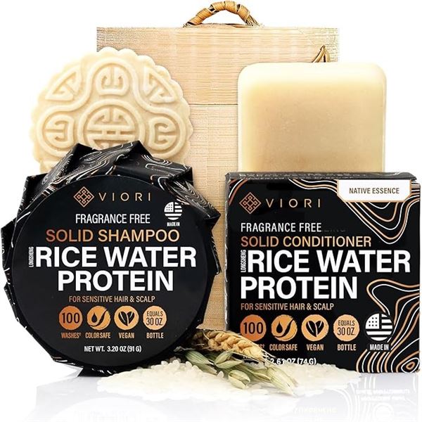VIORI Hair Shampoo Bar & Conditioner Bar + Bamboo Holder Set - Brand New!