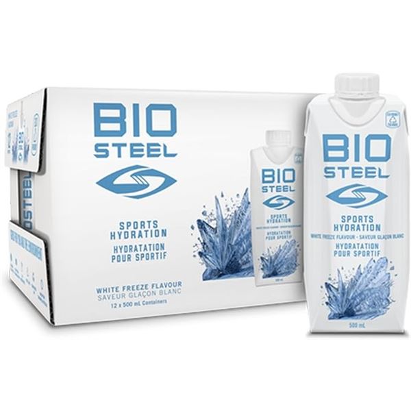 1 Case of BIO STEEL Sports Hydration Drinks - White Freeze Flavor (12 x 500ml Containers) New!