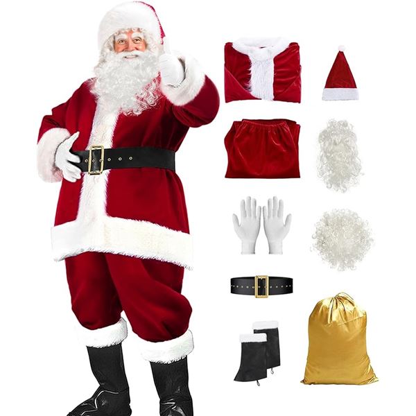 10PC Premiere Santa Costume for Adults - Size Medium - New