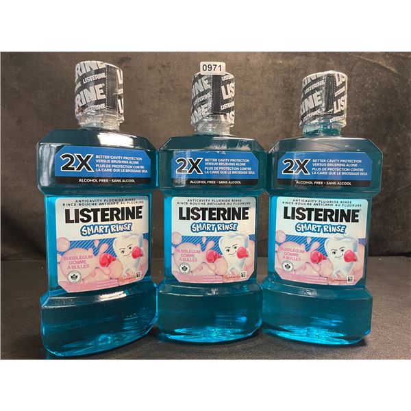 Lot of 3 Listerine Smart Rinse; Anticavity Fluoride Mouth Rinse (500ml) Bubblegum Flavor - New