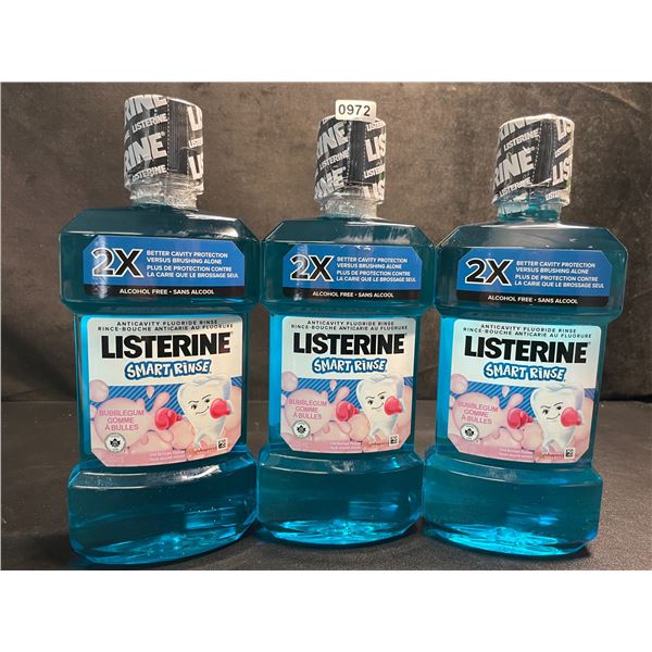 Lot of 3 Listerine Smart Rinse; Anticavity Fluoride Mouth Rinse (500ml) Bubblegum Flavor - New