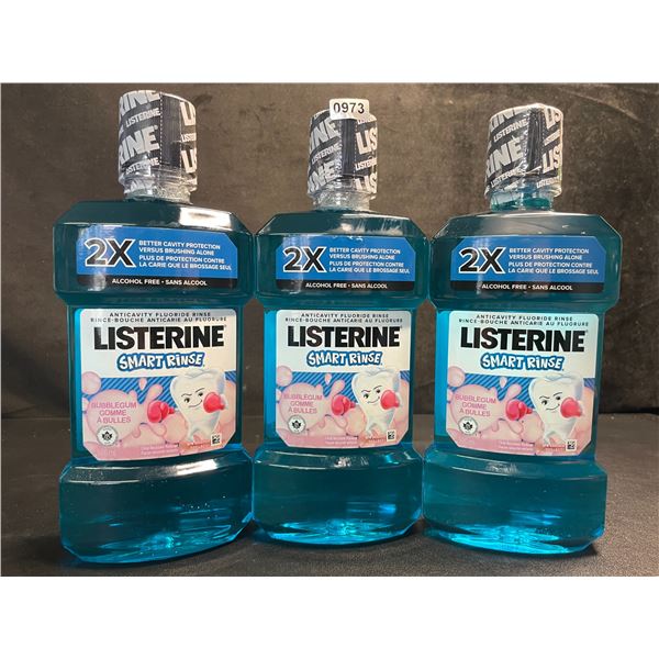 Lot of 3 Listerine Smart Rinse; Anticavity Fluoride Mouth Rinse (500ml) Bubblegum Flavor - New