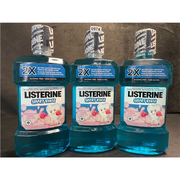 Lot of 3 Listerine Smart Rinse; Anticavity Fluoride Mouth Rinse (500ml) Bubblegum Flavor - New