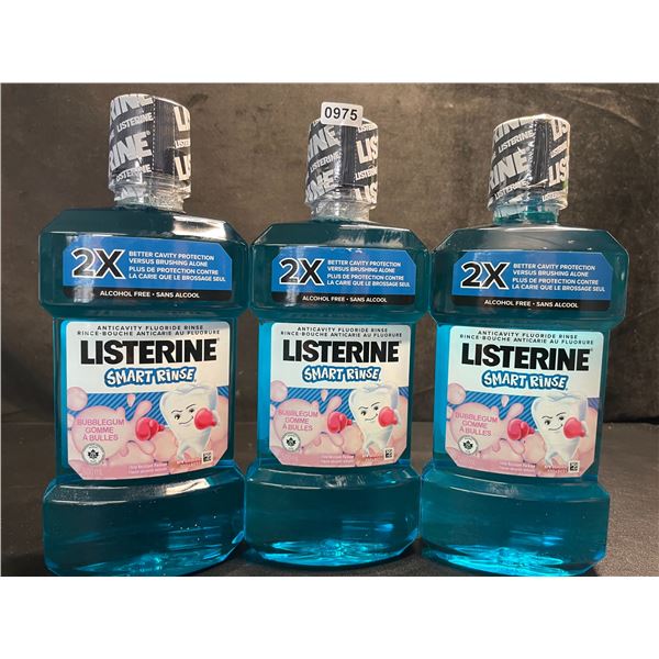 Lot of 3 Listerine Smart Rinse; Anticavity Fluoride Mouth Rinse (500ml) Bubblegum Flavor - New