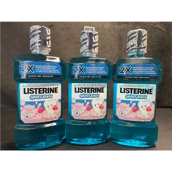 Lot of 3 Listerine Smart Rinse; Anticavity Fluoride Mouth Rinse (500ml) Bubblegum Flavor - New