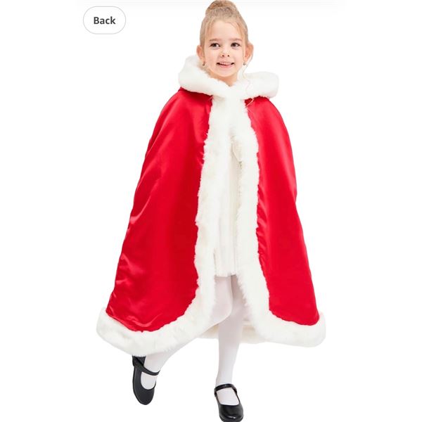 Red Satin Hooded Cape with Hand Warming Muff for Youth Size 32 - New