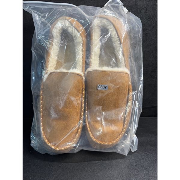 Mens Indoor/Outdoor Sole Fur Lined Slippers - Brown Size 12 - New