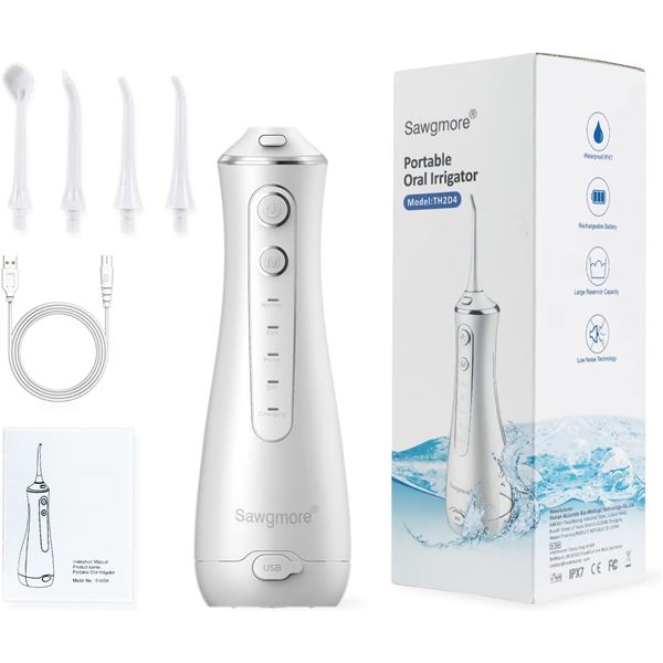 Sawgmore Portable Oral Dental Irrigator - Water Flosser with Additional Attachments - New