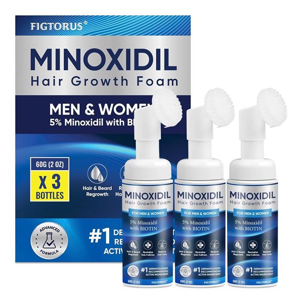 3-Pack of Figtorus 5% Minoxidil Hair Growth Foam for Men/Women (3 x 60g Bottles) New Sealed