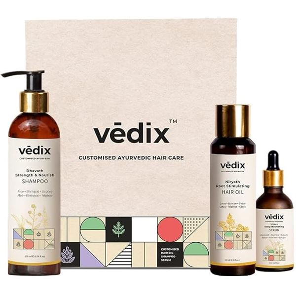 Vedix 3PC Ayurvedic Hair care set for Normal-Oily Hair; Shampoo/Hair Oil/Hair Serum Set - New