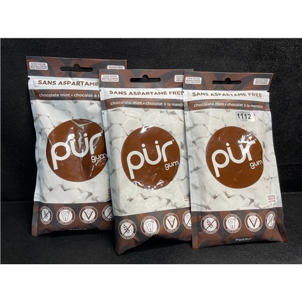 3 Packs of PUR Gum; Aspartame Free Gum - Chocolate Mint Flavor (77g/55 Pieces Each) - New