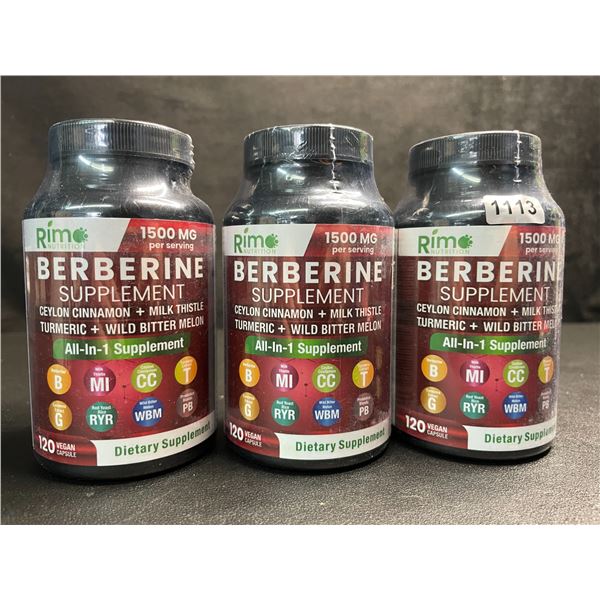 Lot of 3 Bottles of Berberine Dietary Supplement - 120 Capsules - New Sealed