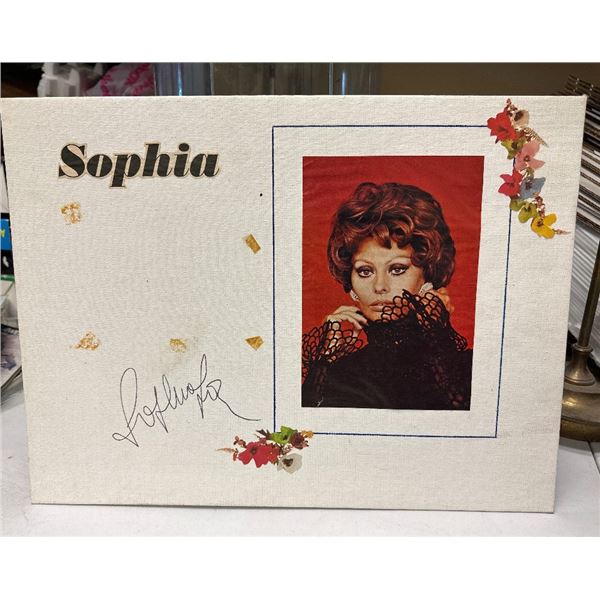Sophia Loren Signed Mixed Media Collage Art on 12x16 Grumbacher Canvas Board