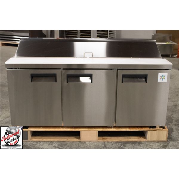 NEW ICE 71" PREP TABLE W/ 18 1/6 PLASTIC INSERTS