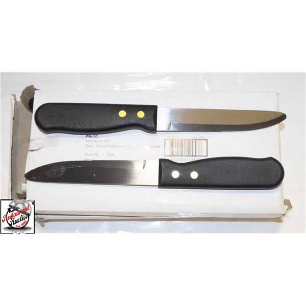 24 NEW WINCO ROUND END STEAK KNIVES W/ PLASTIC