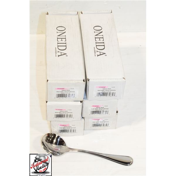 APPROX 6 DOZEN NEW ONWEIDA ROUND BOWL SOUP SPOONS