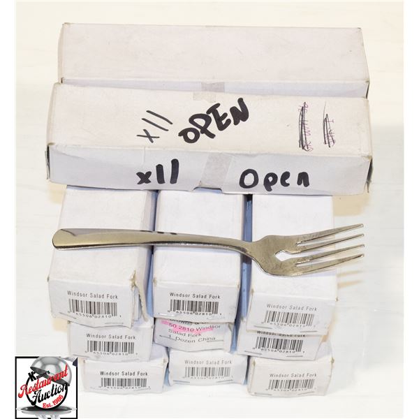 APPROX 11 DOZEN NEW BROWN WINDSOR SALAD FORKS