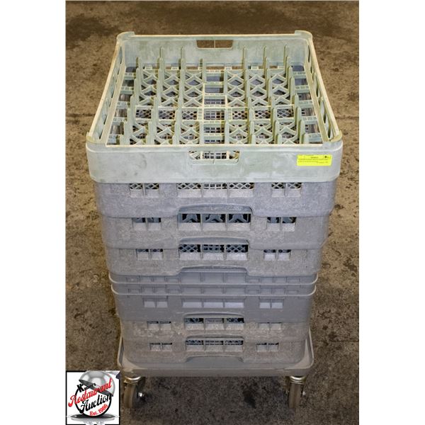 7 DISHWASHER TRAYS AND CART FOR STACKING RACKS