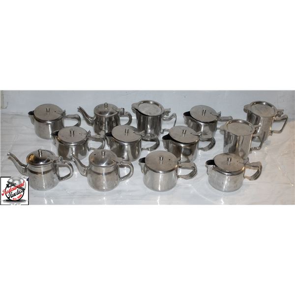13 VARIOUS SIZED TEA POTS