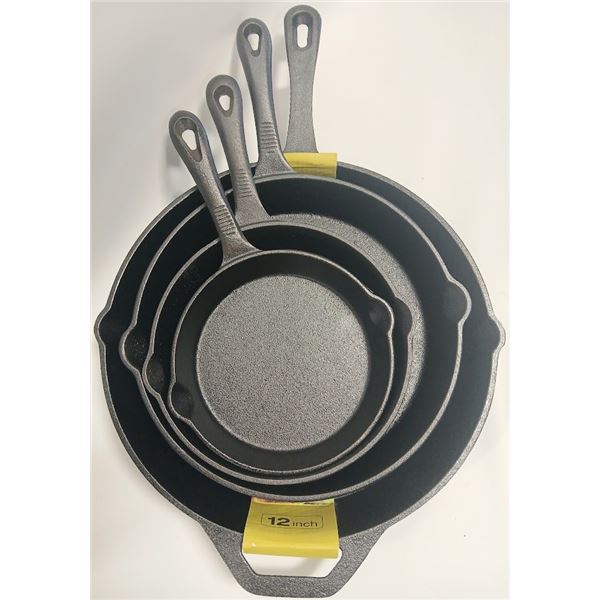 NEW 4 PIECE CAST IRON PAN SET - FOUR SIZES