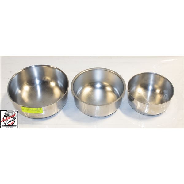 LOT OF 3 HIGH QUALITY STAINLESS BOWLS 7"/6"/5"