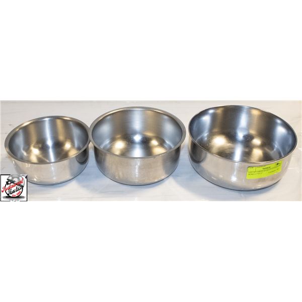 LOT OF 3 HIGH QUALITY STAINLESS BOWLS 7"/6"/5"