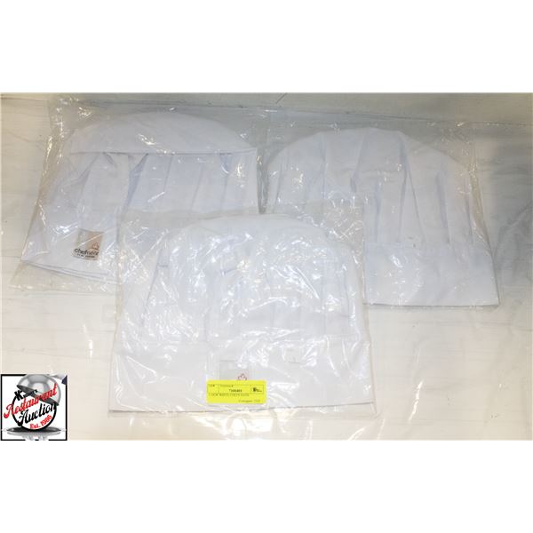 3 NEW WHITE CHEFS HATS