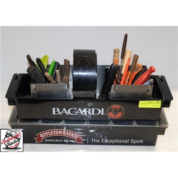 2 BAR CONDIMENT HOLDERS AND UTENSILS