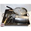 Image 1 : ROASTING PAN 19" X 21" WITH UTENSILS, POTS, BOWLS