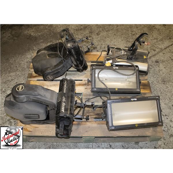 PALLET OF ASSORTED STAGE LIGHT FIXTURES