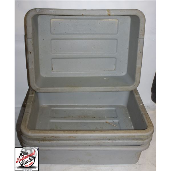 UNCLAIMED:4 20" X 15" X 15" RUBBERMAID BUS BINS