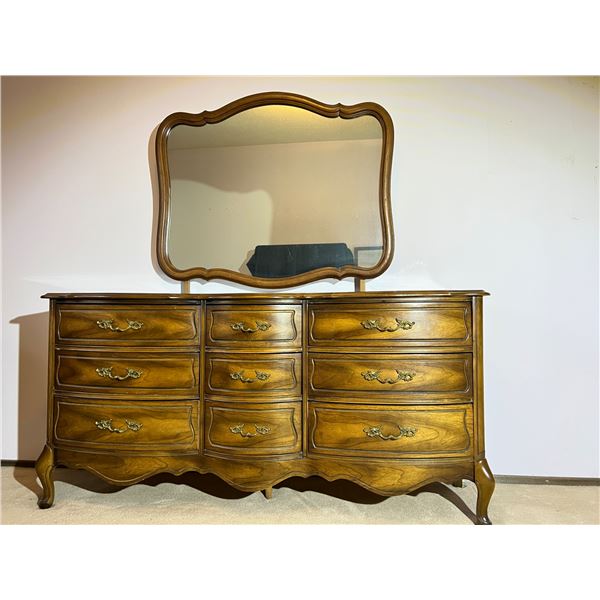 Nine Drawer Wooden Dresser & Mirror