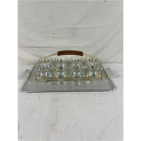Vintage Glass Bar Set With Caddy