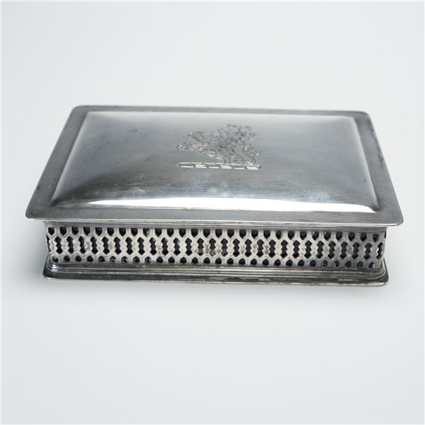 Sheffield LBS Co. Silver Plated Trinket Box with Blue Glass Liner